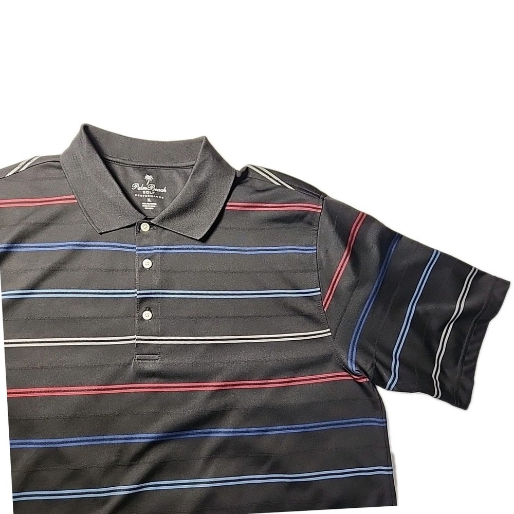 Palm Beach Golf Performance Men's XL Polo Black Pin Stripes Stretch Comfort EUC